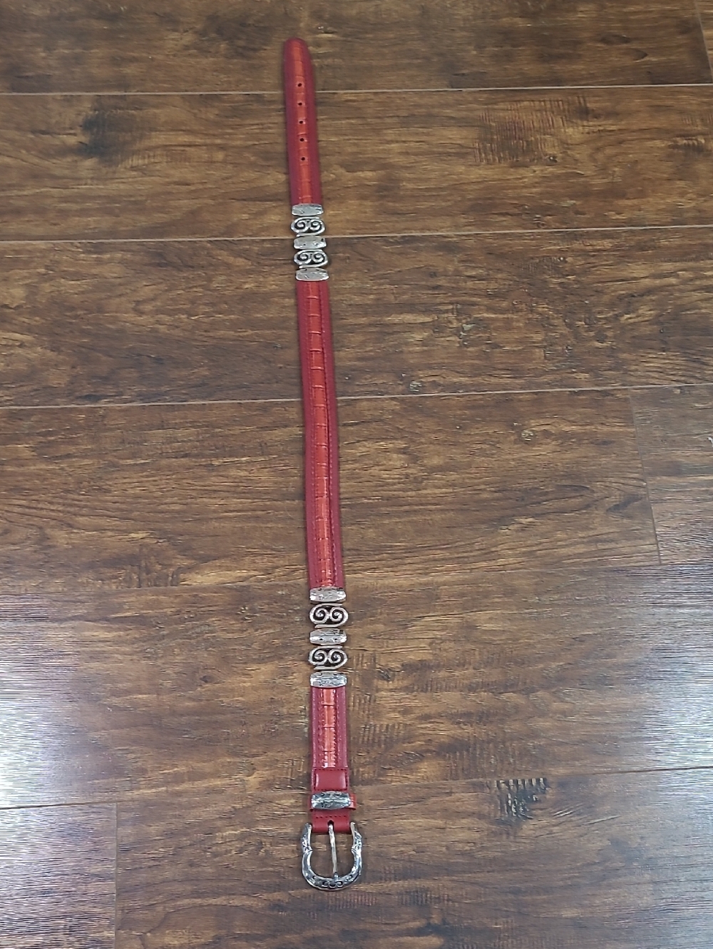 Brighton Red Leather Western Belt with Decorative Silver Accents - Picture 3 of 11